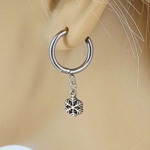 Snowflake Sterling Silver, Stainless 16mm Huggie Earrings Pair 1805HE